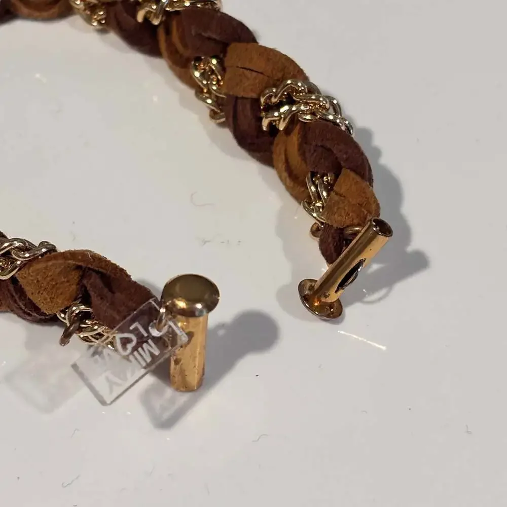 Braided Suede Bracelet with Gold Chain